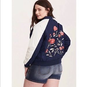 Torrid Silky Bomber Jacket w/ Floral Back